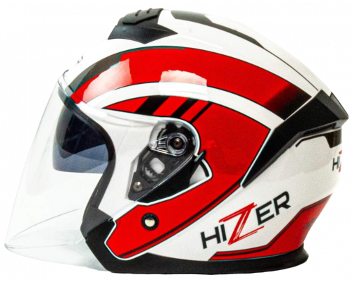 Шлем мото открытый HIZER J222 (S) white/red (2 визора) (13518)